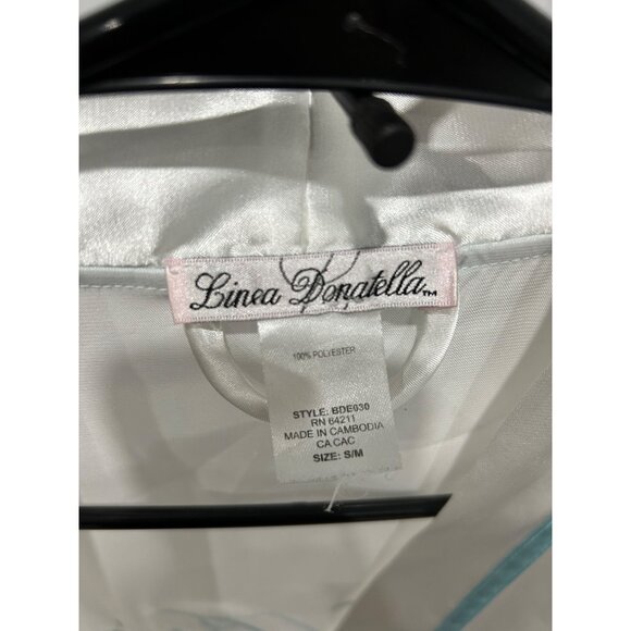 Linea Donatella The Bride White Satin Belted Robe Blue Trim Size Small Medium - Picture 5 of 8